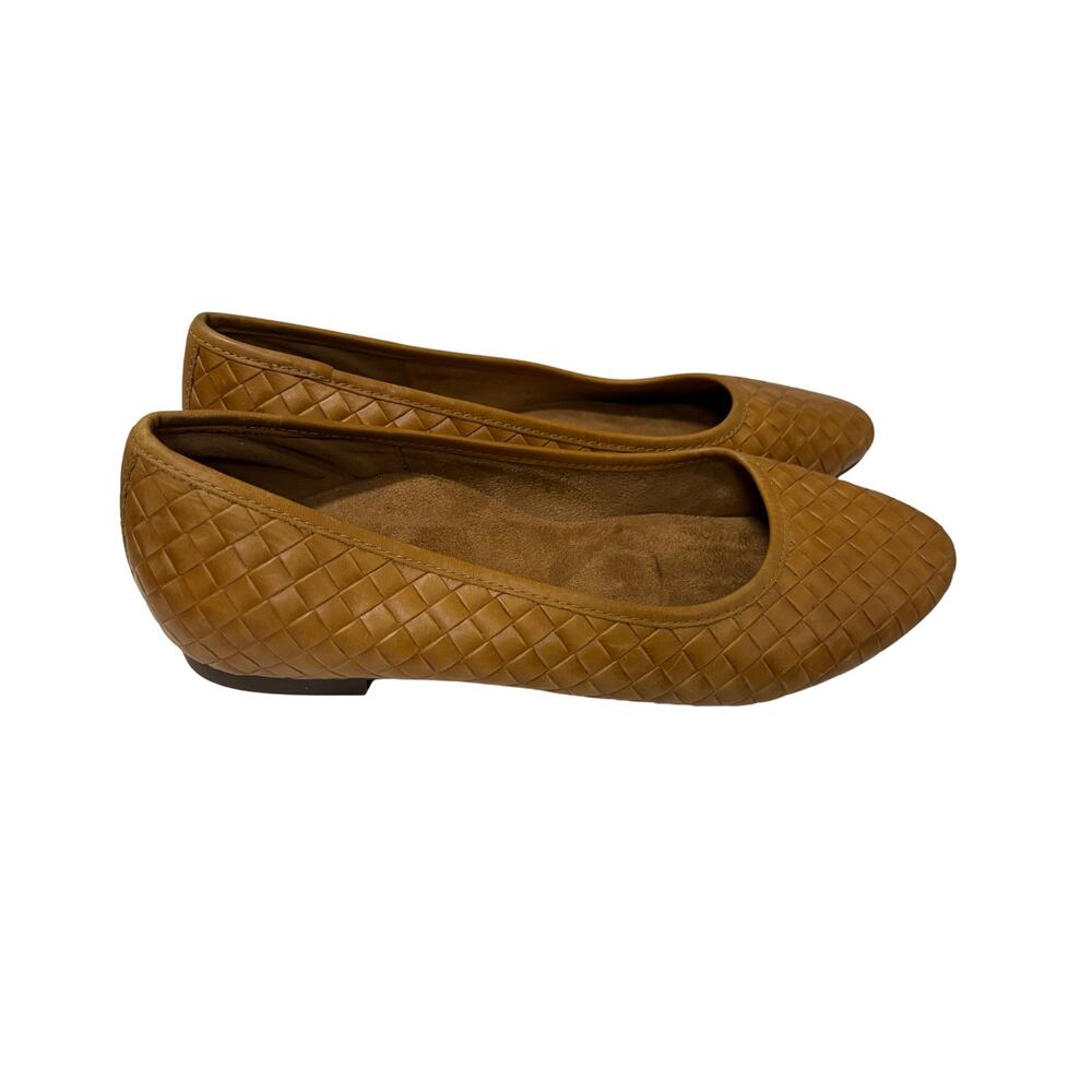 Aetrex Lyla Flats Womens 9 Tan Woven Leather Comfort Ballet Shoes